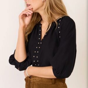 Evereve Black Celina Studded Blouse Sz M